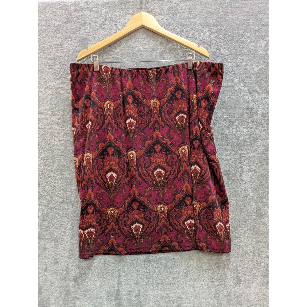 Boho Paisley Pencil Skirt Women 1X Monroe and Main Burgundy Damask Knit‎ Stretch